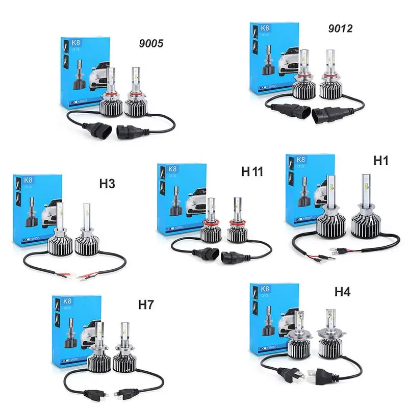 

Professional High Power 6000K Single 55W 8 LED Car Headlights Built In Decoder K8 9005/9012/H1/H3/H4/H7/H11
