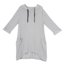 MYTL-Women Fashion Loose Pockets Hooded Knitted Blouse Ladies Casual Solid Color Asymmetric Hoodies Pullover Tunic Top asymmetric shoulder solid pullover