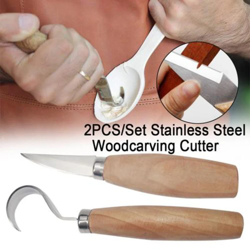 

2pcs Spoon Carving Cutter Set Woodcarving Tool Crooked Cutter Whittling Cutter