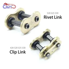 Corrente de acionamento da motocicleta o-ring mater link clipe de rebite ouro conector para 428 520 525 530h 428h 520h 525h 530h moto