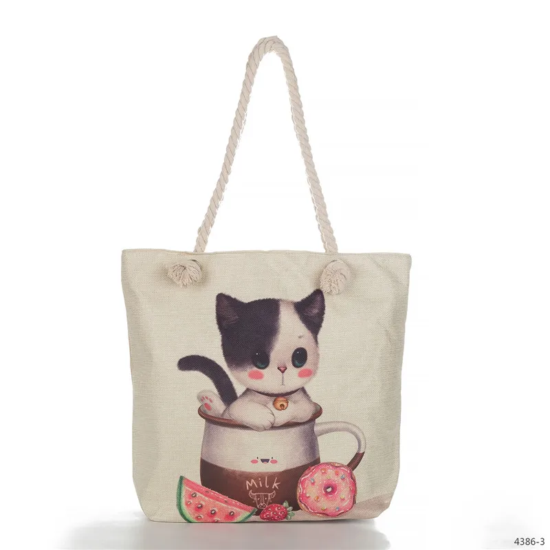 

Miyahouse Fashion Cute Cat Printing Women Handbag Wild Large Capacity Shopping Bag Sailor Rope Design Summer Beach Bag Female