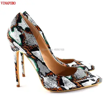 

Vinapobo Snake Printed Women Pumps Pointed Toe Slip On Female Wedding Shoes Stiletto High Heels Party Shoes Woman 2019 Spring