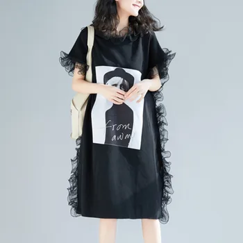 

#0191 Summer 2020 Casual Black T Shirt Women Short Sleeves Patchwork Mesh Plus Size Self Portrait Midi Dresses Ladies Vestidos