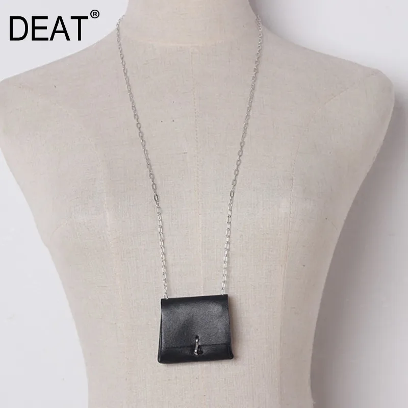 

[DEAT] High Quality 2019 Black Leather Bag Decorative Silver Chain Style Necklace Tide Fashion Temperament New Women LA34
