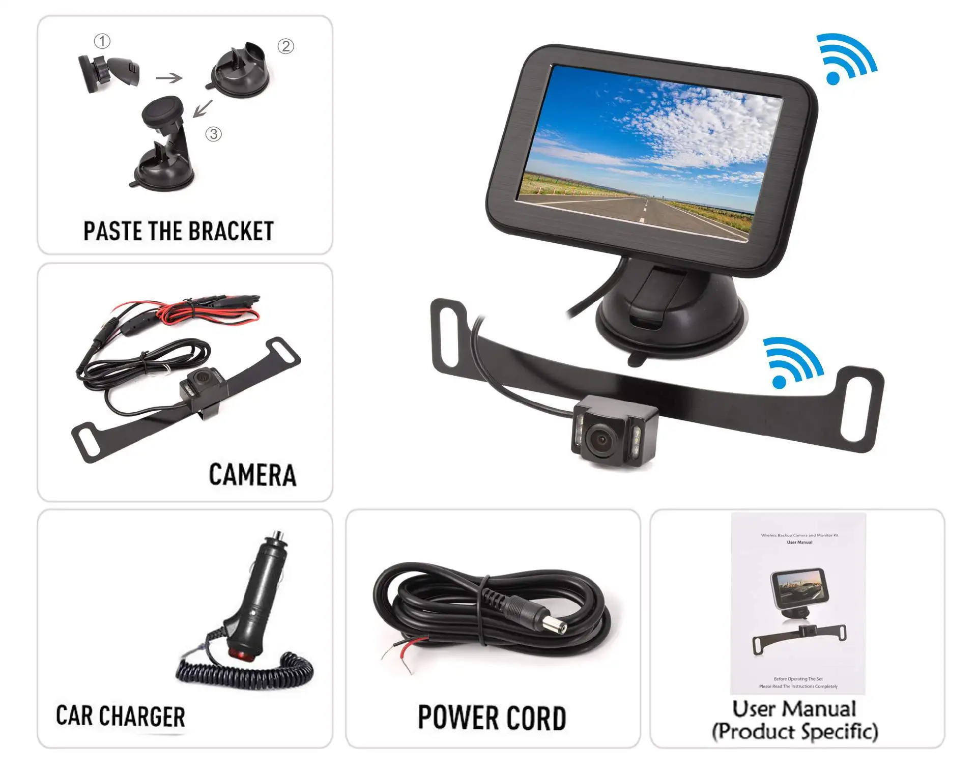 

DC12V 5 inch HD Wireless Screen Display Reversing Car Rear View Camera Waterproof Aluminum Alloy Car Interior Video Player Media