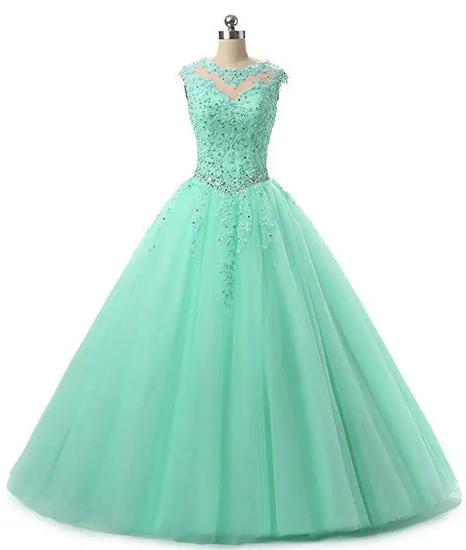

Mingli Tengda Purple High Neck Applique Beaded Adult Dress Green Tulle Sleeveless Sweet 16 Quinceanera Dresses Royal blue Black