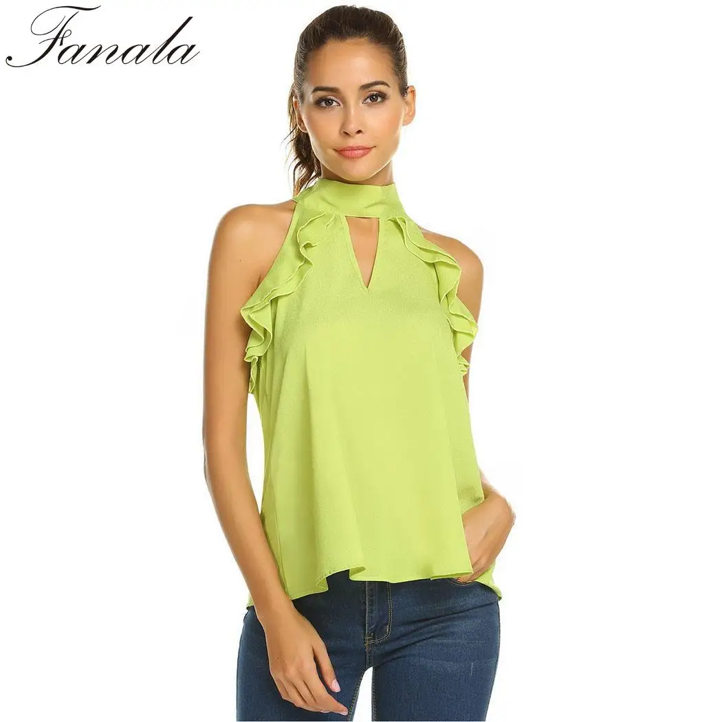 FANALA для женщин шифоновая блузка Blusas летние пикантные Холтер топы без рукавов