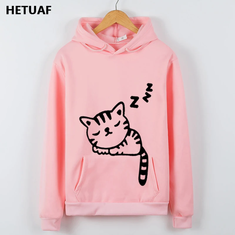HETUAF Kawaii Cat Hoodie Women 2018 Cartoon Funny Sweatshirts for Women
