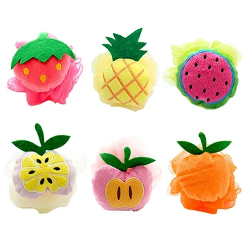 

Bathtub Shower Cushion 6-Piece, Mesh Brush Children'S Shower Ball Strawberry, Watermelon, Pineapple, Apple, Peach, Mango 6 Pat
