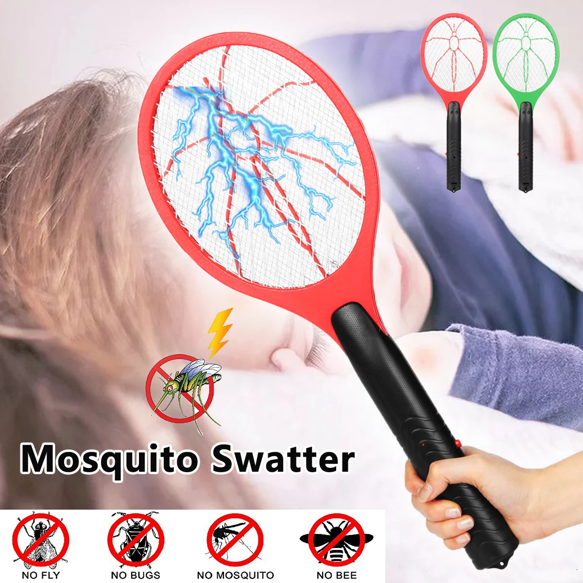 Electric Fly Swatter Killer Racket Practical Insect Bug 3 Layer Mesh