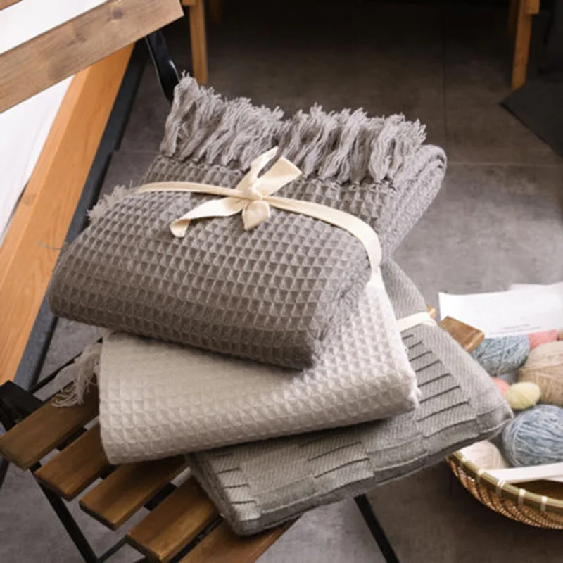

Weave Blankets Fringed Sofa Bed Cover Baby Soft Throw Cotton Rug Slipcover Weave Blanket 1pc