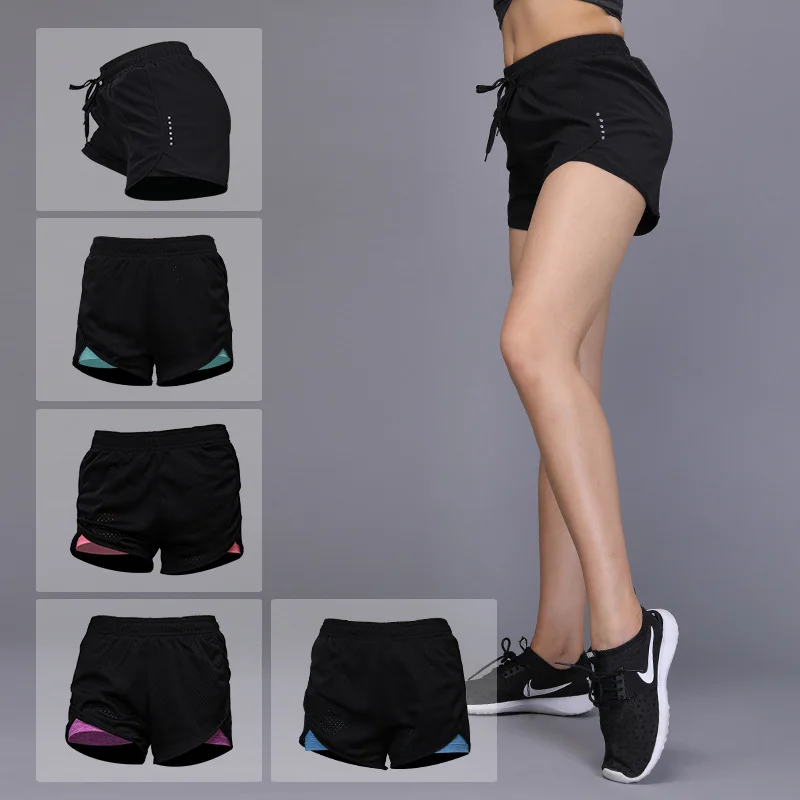 

Oloey Elastic Webbing Sports Yoga Shorts Women's Breathable Quick Dry Fitness Running Shorts Double Layer Workout Gym Shorts
