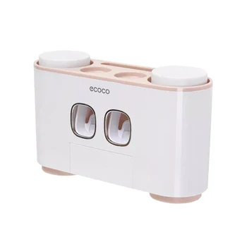 

Multifunctional Wall Hanging Automatic Lazy Toothpaste Squeezer Full Toothbrush Holder Rack Squeezed Toothpaste Set(Pink)