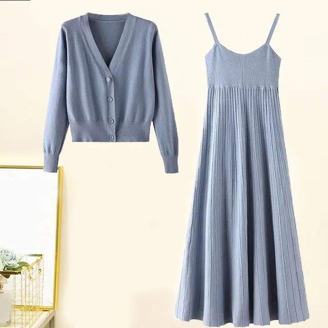 Special Price 2018 Autumn Winter Woman Knitted Coat Female Spaghetti Straps A-Line Dress Set Two-Pieces Suits Sweater Dress Set Special Price 2018 Autumn Winter Woman Knitted Coat Female Spaghetti Straps A-Line Dress Set Two-Pieces Suits Sweater Dress Set