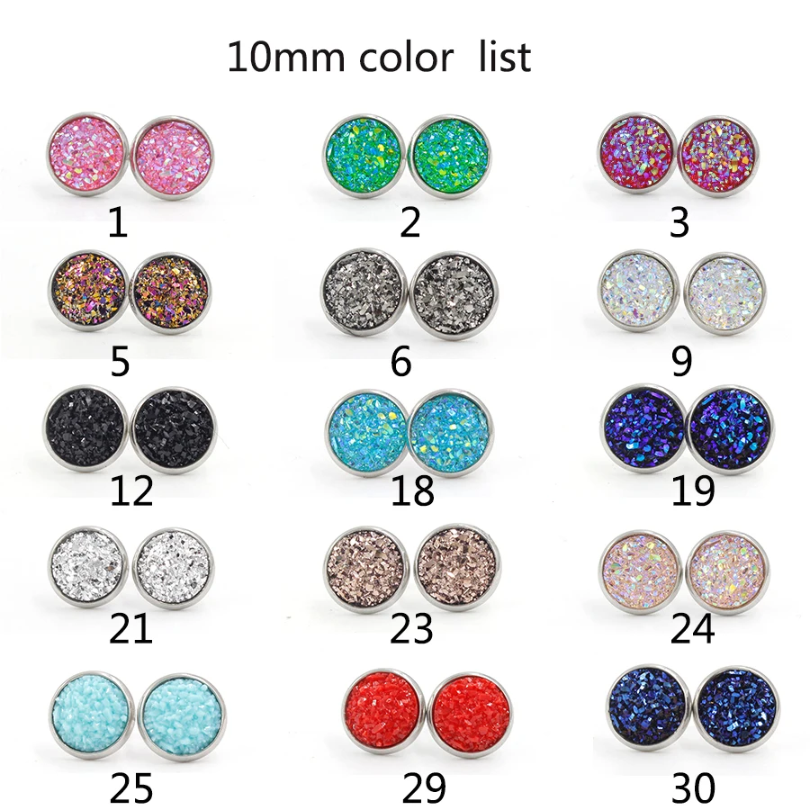 

Fnixtar 10mm Stainless Steel Shiny Drusy Stud Earrings Jewelry Handmade Druzy Sparkly Dome Seals Cabochon Earrings 3pairs/lot