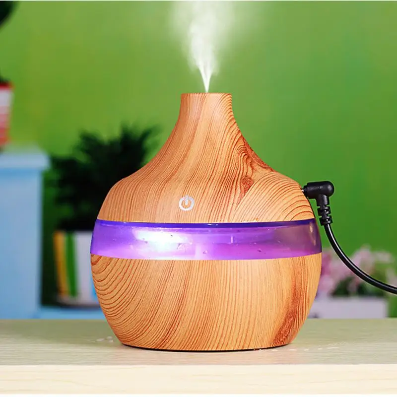 

300ml USB Rechargable Ultrasonic Humidifier Wood Grain Air Humidifier Aroma Diffuser Essential Oil Mist Maker Atomizer for Home