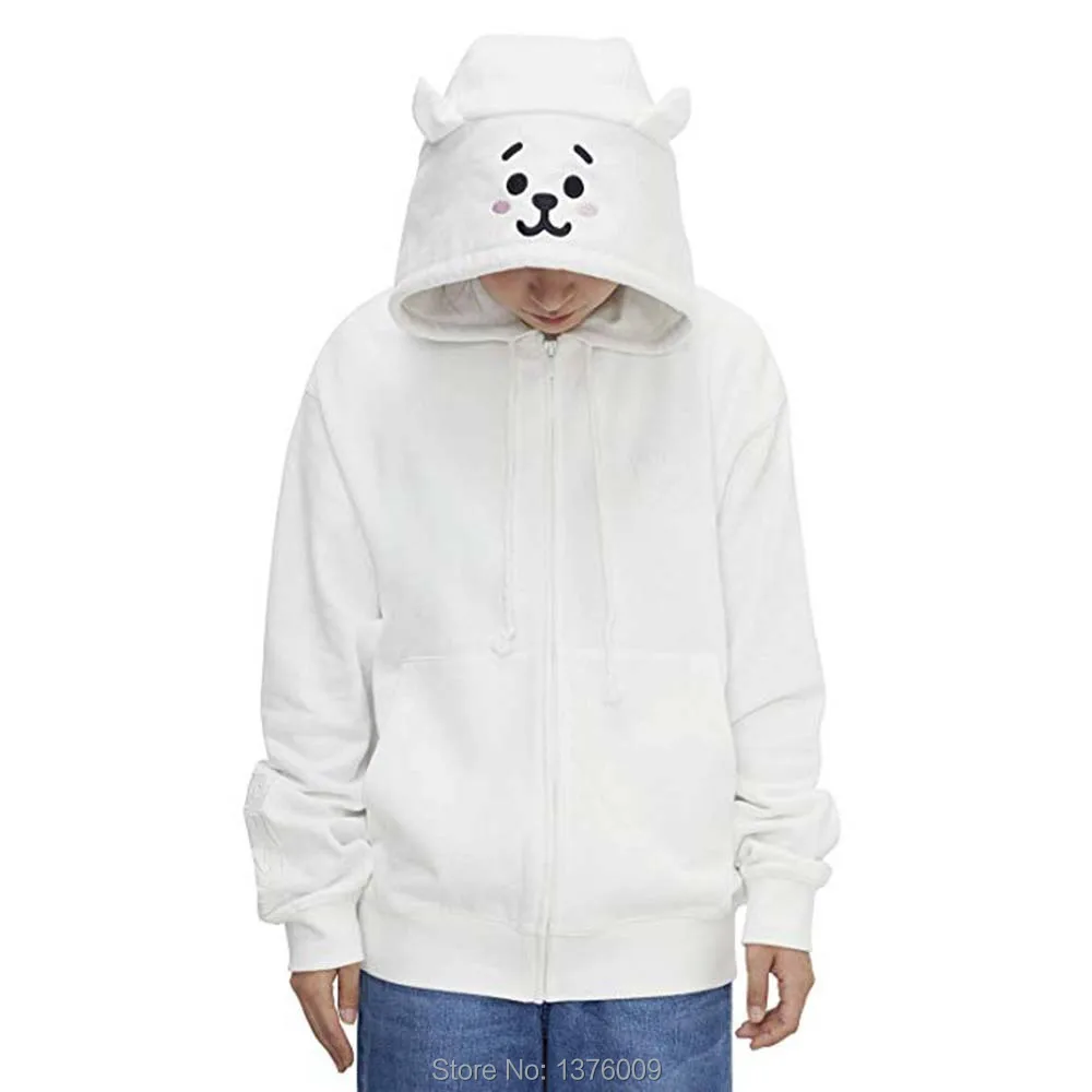KPOP BTS мультфильм TATA Толстовка для женщин Повседневное толстовки на молнии BT21 Sudadera