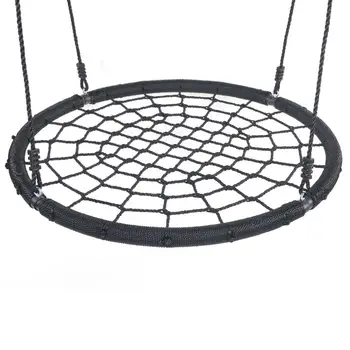 

40" Spider Web Swing Nylon Rope Swivel Tree Net Assembled Black Round Shape Swing Stable Center Safe And Reliable