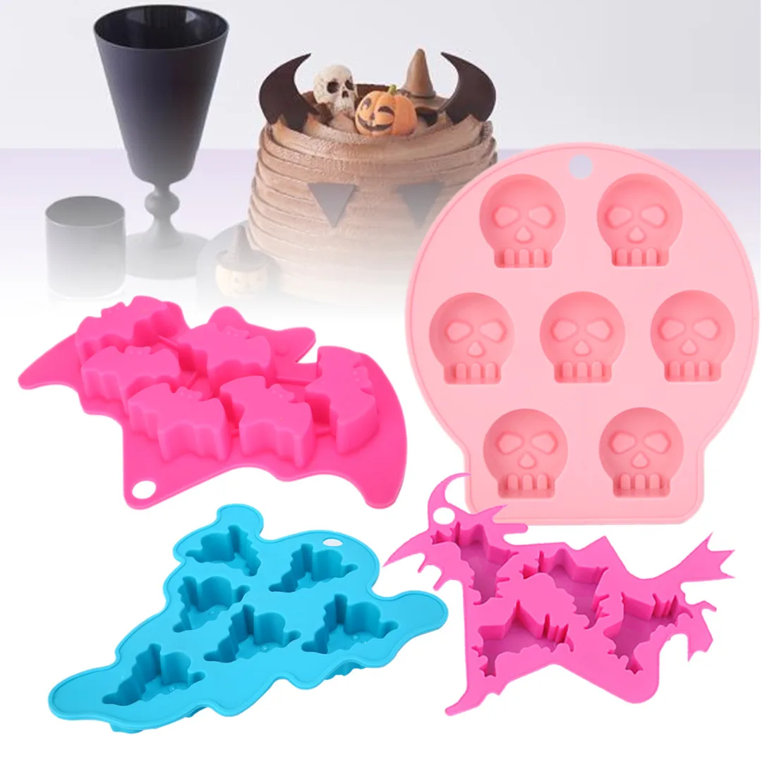 

Halloween Witch Bone Ghost Bat Silicone Mold Fondant Flexible Cake Mould Soap Molds Cake Decorating Tools