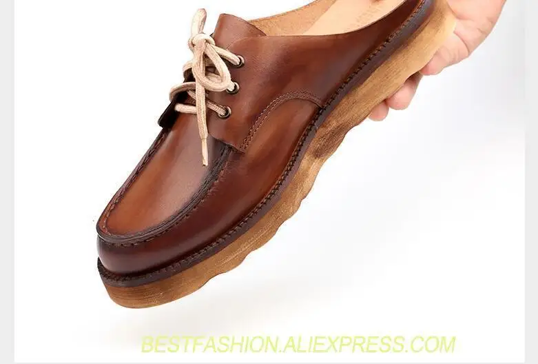 

Genuine leather shoes men slip on scuffs platform flats loafers height increasing summer sandals lace up slipper casual moccasin