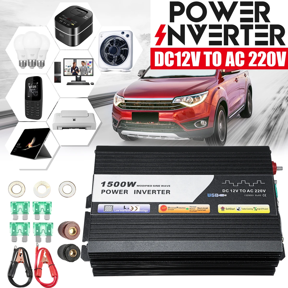 

Car Inverter 12V 220V 3000W 6000W P eak Power Inverter Voltage Convertor Transformer 12V 220V Inversor 12V 110V Rated 1500W