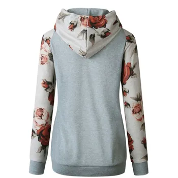

2018 Fashion Women Floral Print Slim Tops Casual Long Sleeve Patchwork Sweatshirts Autumn Winter Hooded Thin Hoodies