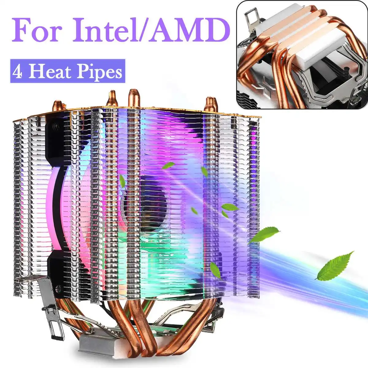 RGB светодиодный Процессор кулер для Intel 775/1150/1151/1155/1156/1366 4 Heatpipe двойной-башня Охлаждающий радиатор вентилятора тихий 9 см вентилятор для AMD