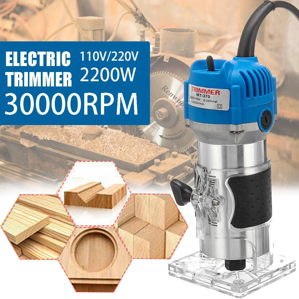 

2200W Electric Hand Trimmer Wood Laminate Palms Router Joiners 1/4" Router Bits Set for Woodworking Carving Machine Carpentry