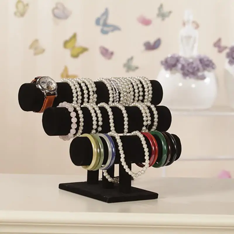 3 Tier Watch Jewelry Display Stand Flannel Detachable Earring Necklace