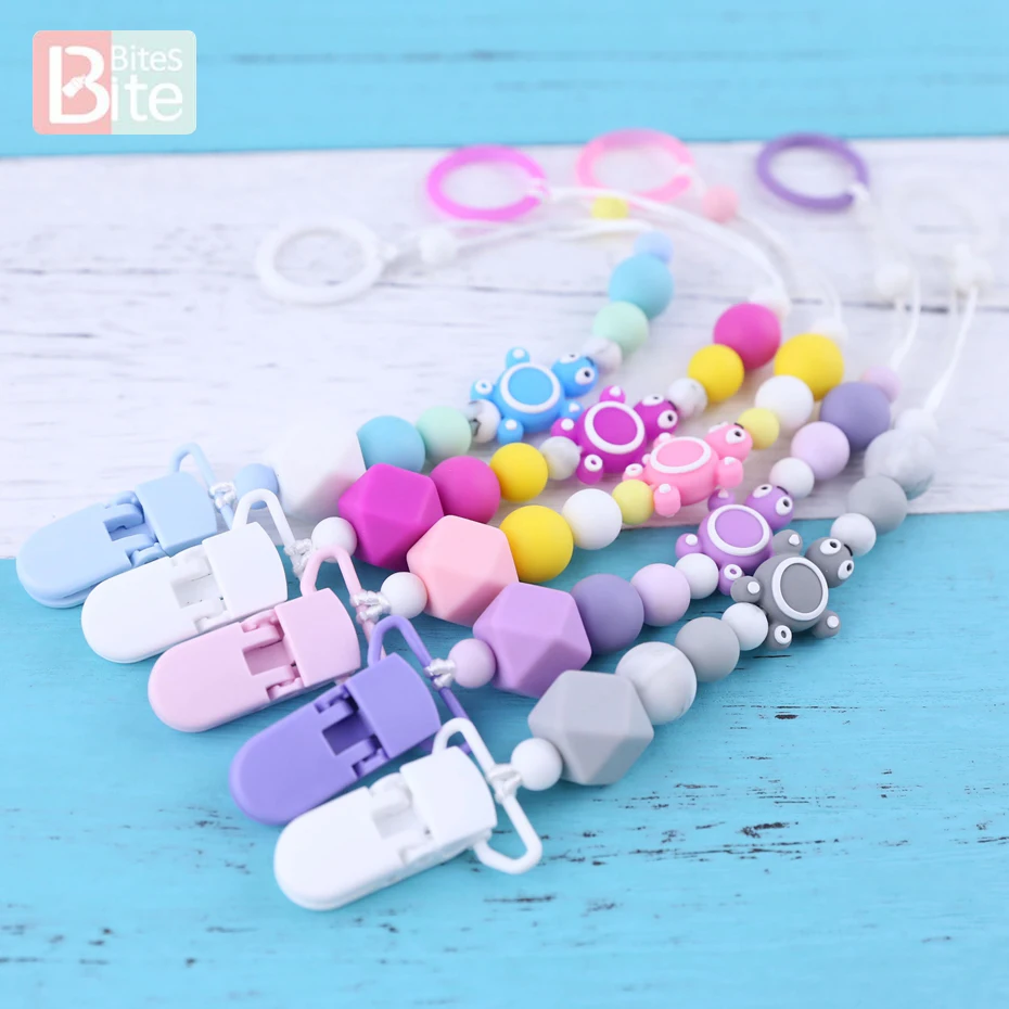 

Bite Bites 1Pc Food Grade Silicone Teether Nipple Tortoise Silicone Beads Baby Plastic Pacifier Clip Safe Holder Chain For Baby