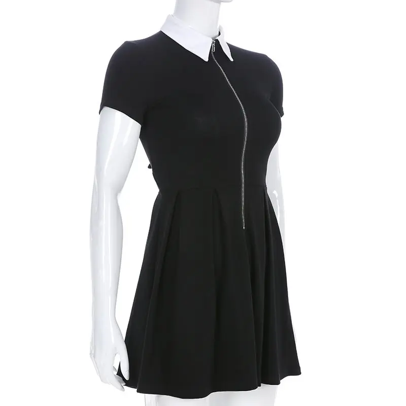 Women Summer Dress A Line Mini Sexy Backless Gothic Hollow 2019 Black Street Zipper Casual Elegant Girl Clubwear Short Dresses