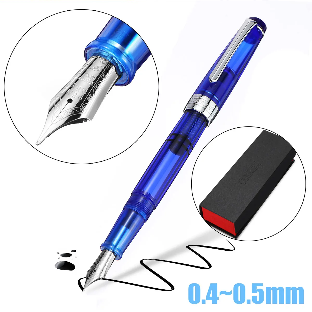 

KICUTE High Quality Fine Nib Fountain Pen Transparent Acrylic Fountain Pen for Christmas Business Gift with Exquisite Gift Box