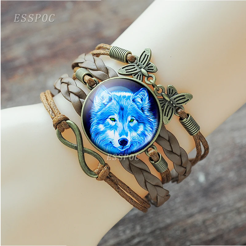 Wolf Head Charm Bracelets for Women Fashion Glass Cabochon Infinity