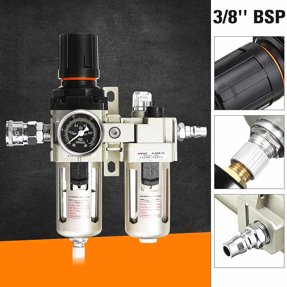 

3/8 Air Compressor Oil Lubricator Moisture Water Trap Filter Regulator Gauge Aluminum Alloy Pneumatic Parts Mechanical Hardware