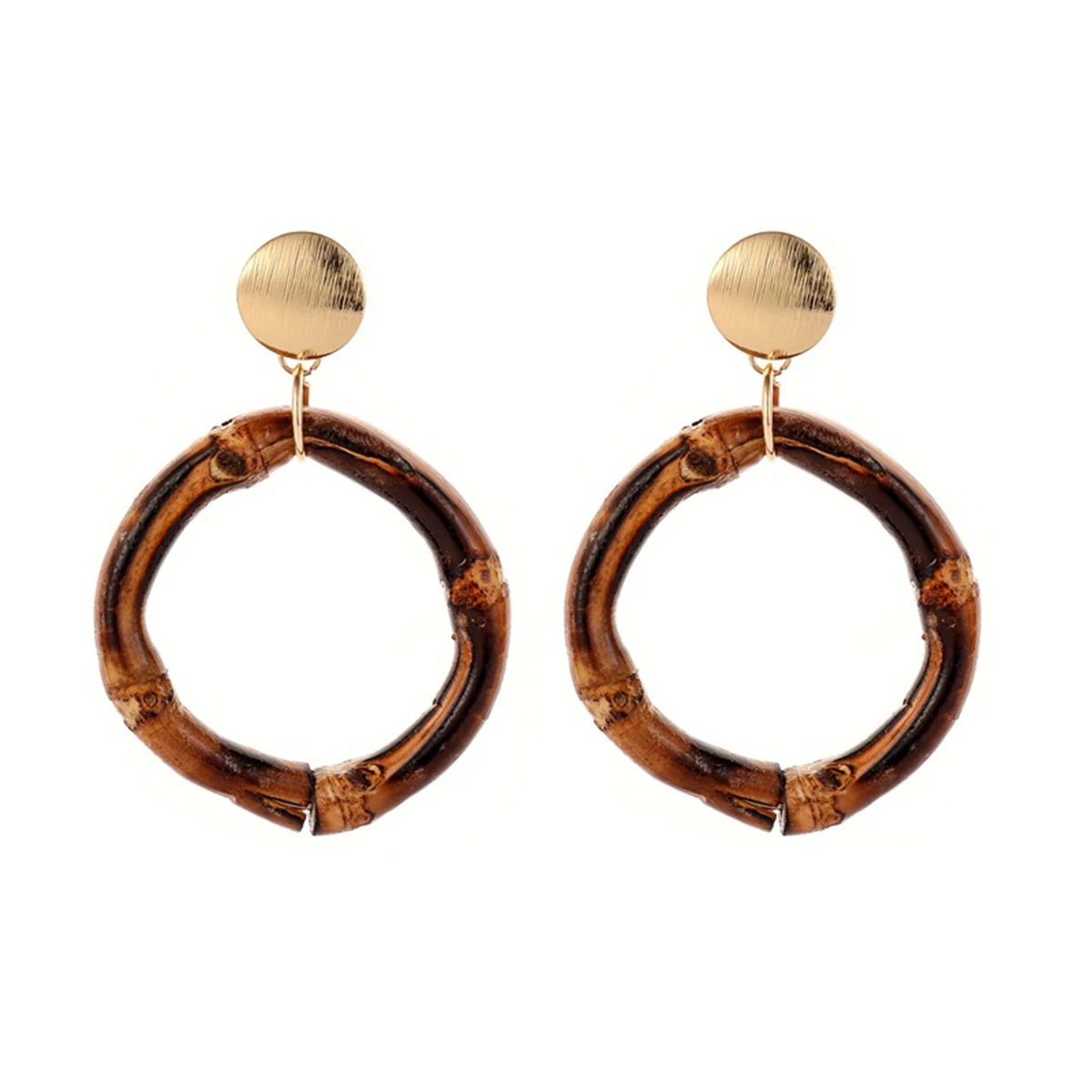

Creative Big Circle Bamboo Drop Earring Punk Gold Color Charm Small Round Metal Dangle Earring brincos Shellhard Trendy Jewelry