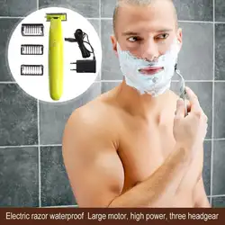 Для мужчин моющиеся Перезаряжаемые электробритва Электрический бритья машинка для стрижки бороды бритва с тремя щётки для дворников