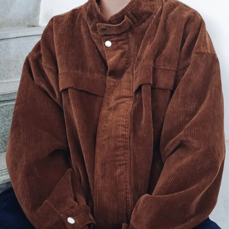 Autumn New Corduroy Jacket Men Fashion Retro Casual Bomber Jacket Man Streetwear Hip Hop Loose Cotton Jacket Coat Male Clothes