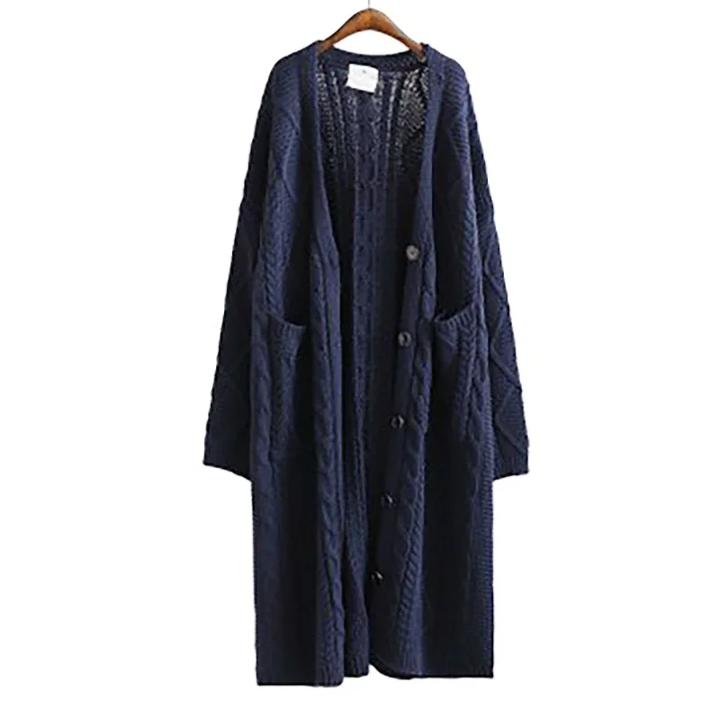 Couleur Chandail Manches J72905 Mode Solide Poitrine Manteau Veste navy Blue Grande Taille Épaississement Femmes Longues Nouveau 2018 ewq Blue Automne Unique Lâche wSPPq0