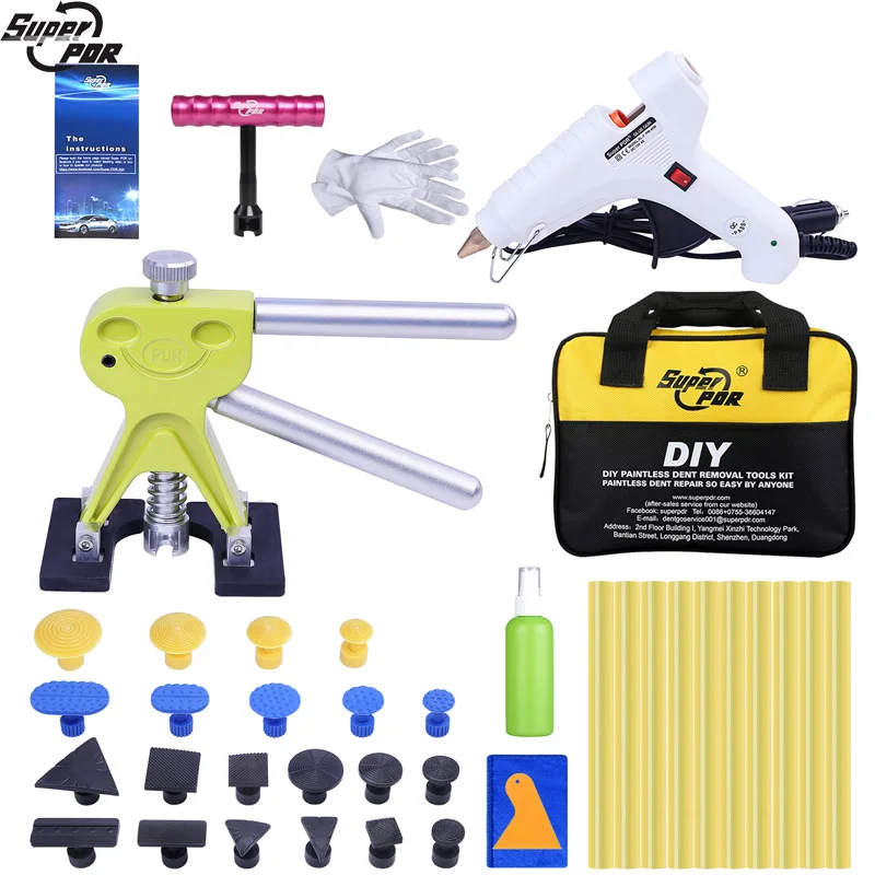 

Super PDR Paintless Dent Removal Kit Auto Dent Pullers Suction Cup Glue Tab White Hot Melt Glue Gun For Hot Adhesive Glue Sticks