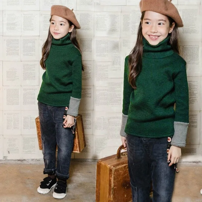 

Turtleneck Toddler Children Knitwear Pullover Big Girls Sweater Autumn Winter Teenage Kids Knitted Tops Mother Daughter Clothes