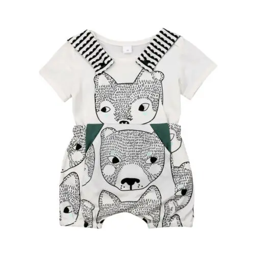 

Newborn Boy Girl Animal Clothes T-shirt Bib Pants Overalls Outfits 0-24M Sunsuit
