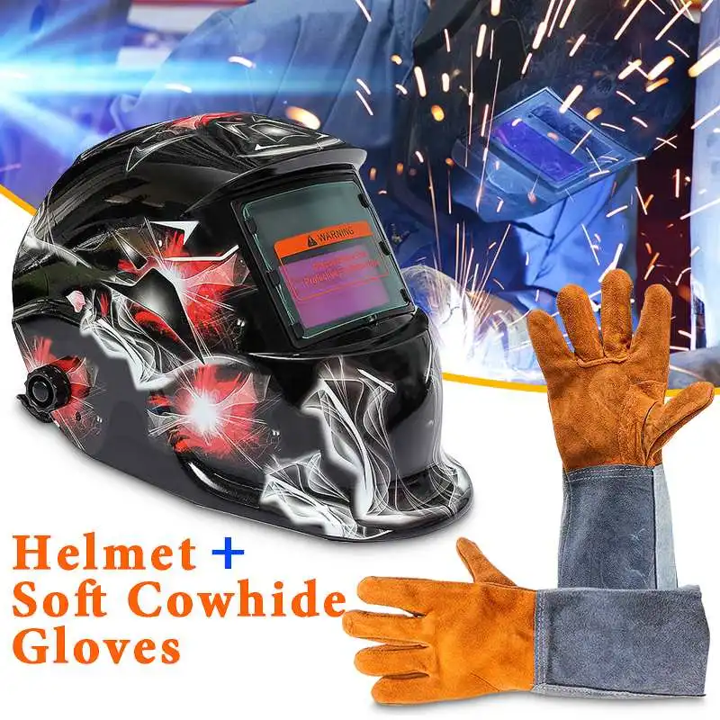 

Solar Auto Darkening Welding Helmet/Cap+Soft Working Safety Gloves for Welding Machine Arc Tig Mig Grinding Welders Face Mask