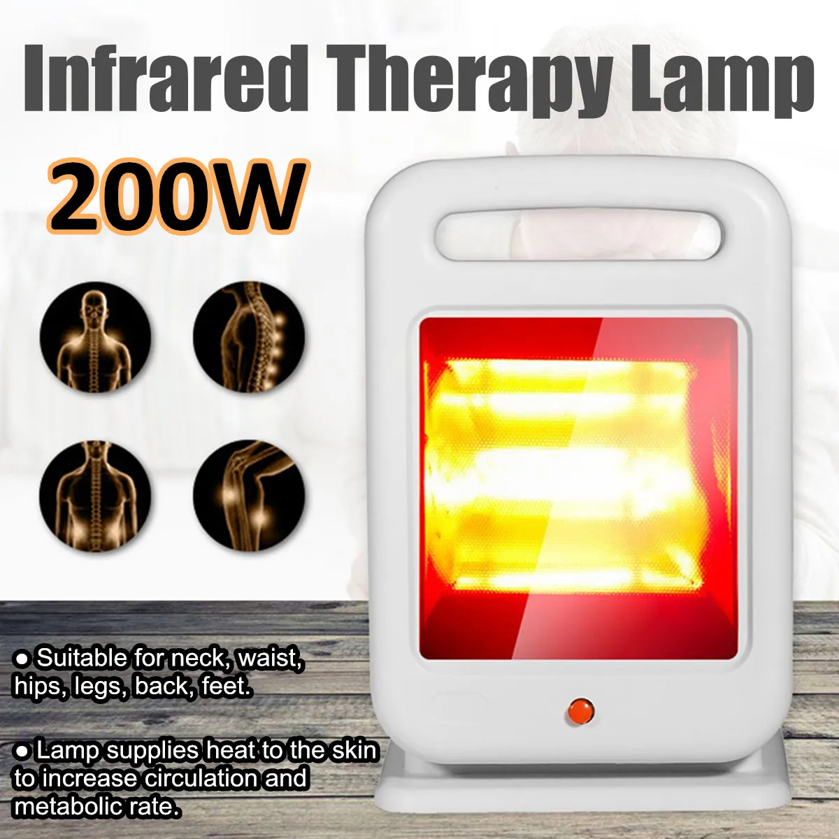 

200W Infrared Pain Relief Therapy Light Health Physiotherapy Heat Lamp Radiator Adjustable Lamp Manual Rotation Lighting White