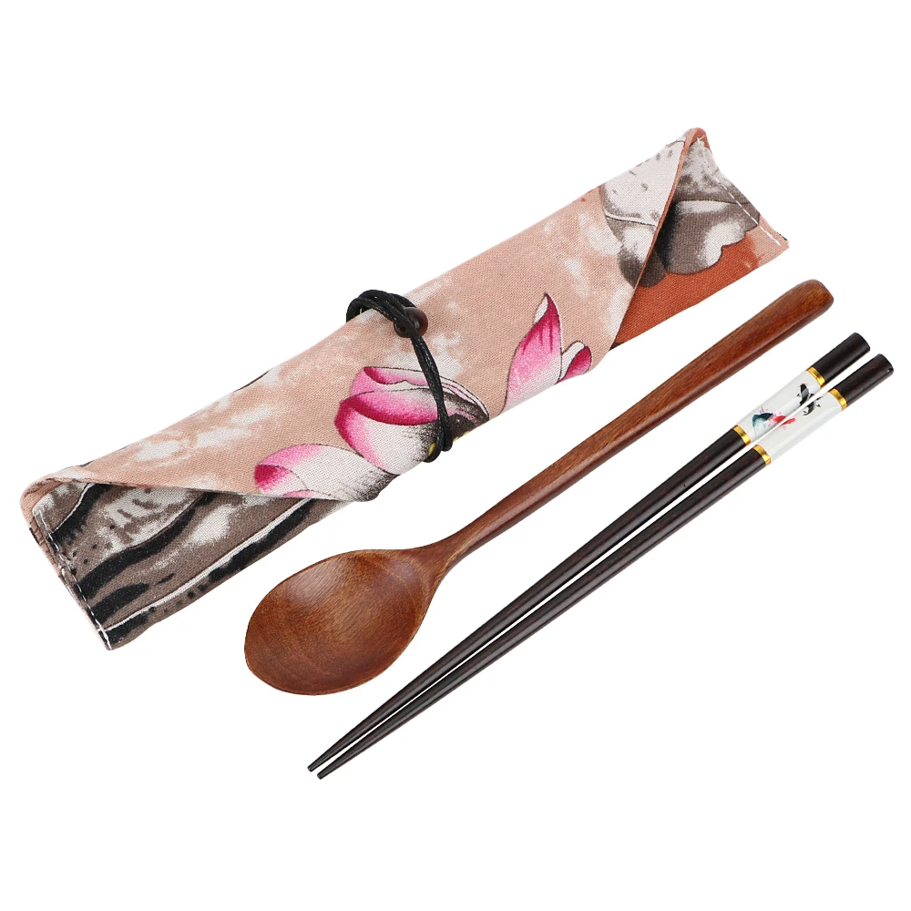 Portable Tableware Wooden Chopstick And Spoon Set Friendly Wooden