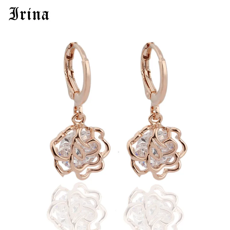 

Irina Vintage Flower Dangle Earring Girl's Perfect Zircon Earring Special Rose Golden Plated Drop Earring Beautiful Jewelry