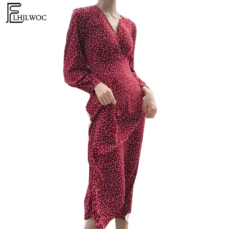 retro dress hot women slim waist A Line Elegant Temperament Lady Korean style vintage dot v neck vintage shirt dress high waist