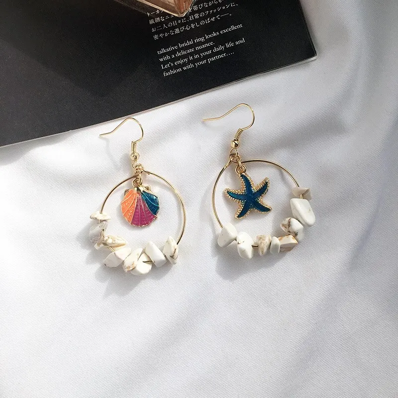 

Bohemian Starfish Shell Dangle Earrings Bohemia Women Vintage Antique Geometry Turtle Stone Earring Female Jewelry