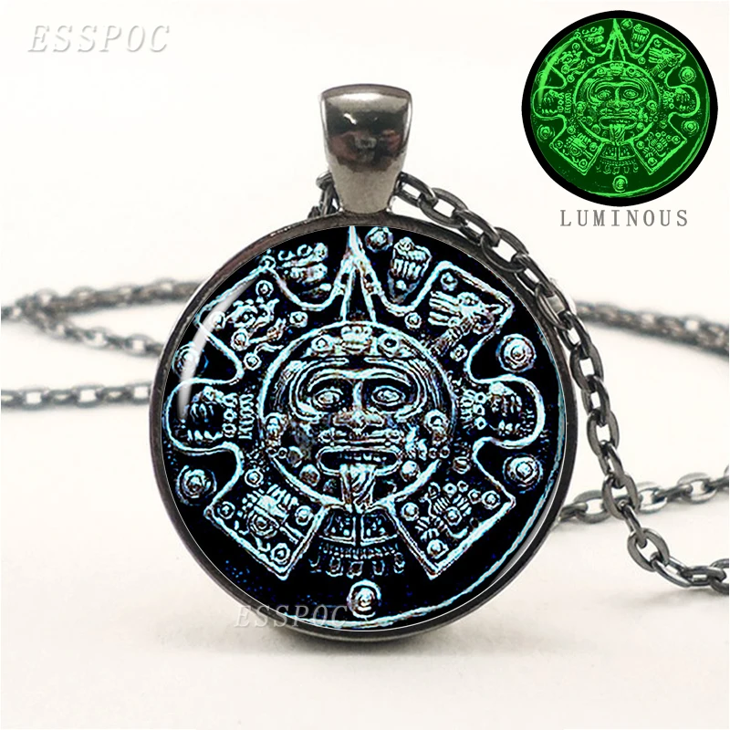 Ювелирные изделия Aztec с календарем мексиканская Подвеска со светящимся зеленым