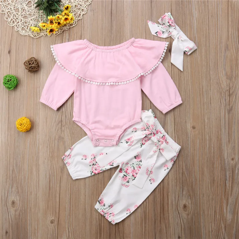 

3pcs/Set 2019 Baby Floral Print clothes Spring Newborn Baby Clothes Cute Romper Pants Headband Outfits