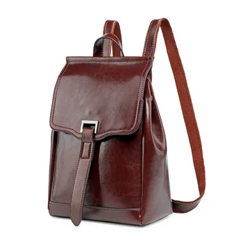 

High Quality Women Oil Wax Cowhide Rucksack Travel Knapsack Single Shoulder Bag Fashion Girls Daypack Genuine Leather Backpack